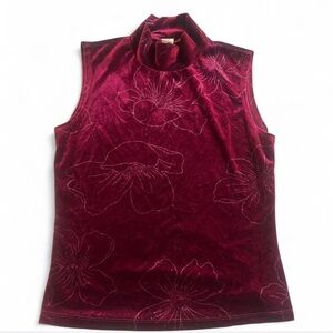 Mock Neck Velvet Tank Top in Burgundy Floral